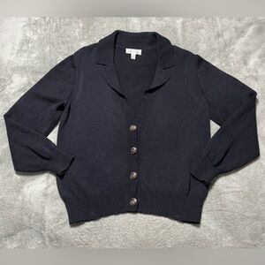 St John Santana Knit Cardigan Womens S Black Wool Gold Buttons Old Money